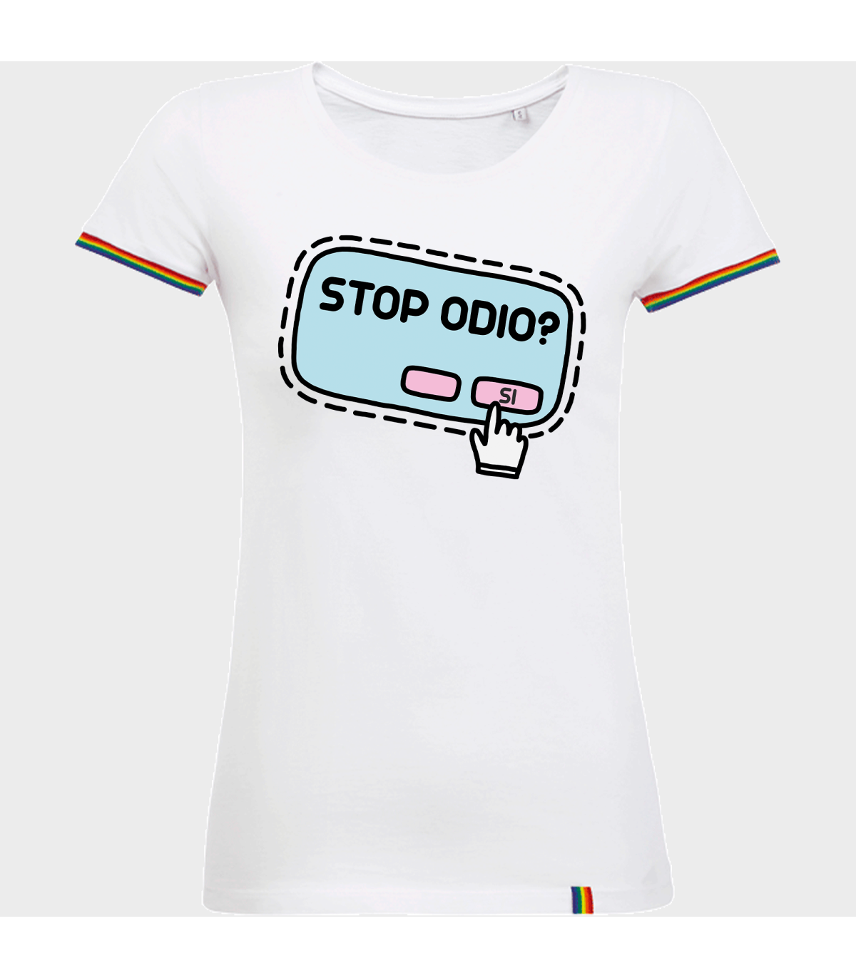 Camiseta rainbow mujer para el orgullo LGBTIQA+ diseño Stop Odio