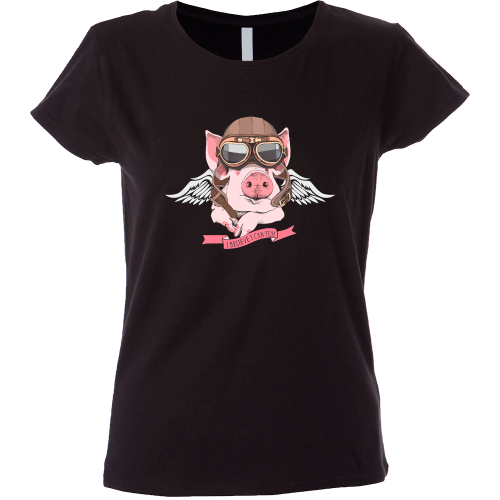 Camiseta  mujer cerdito aviador