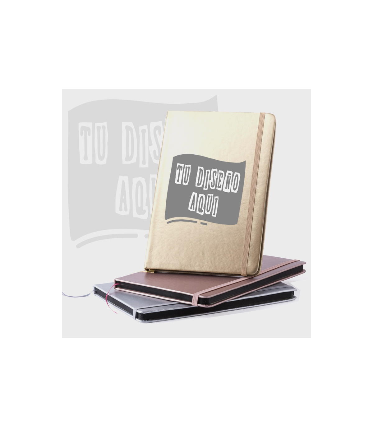 Libreta A5 tipo moleskine metalizada hoja blanca personalizada